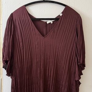 Vince Deep Red Pleated V-Neck Top